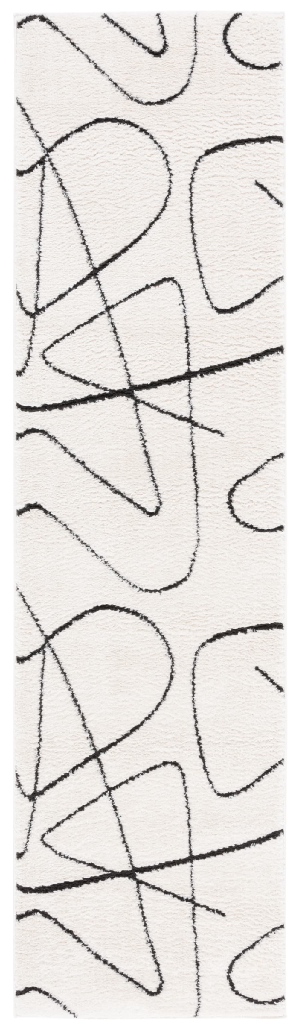 Tapis moderne en polyester blanc/noir, 66 x 122 cm