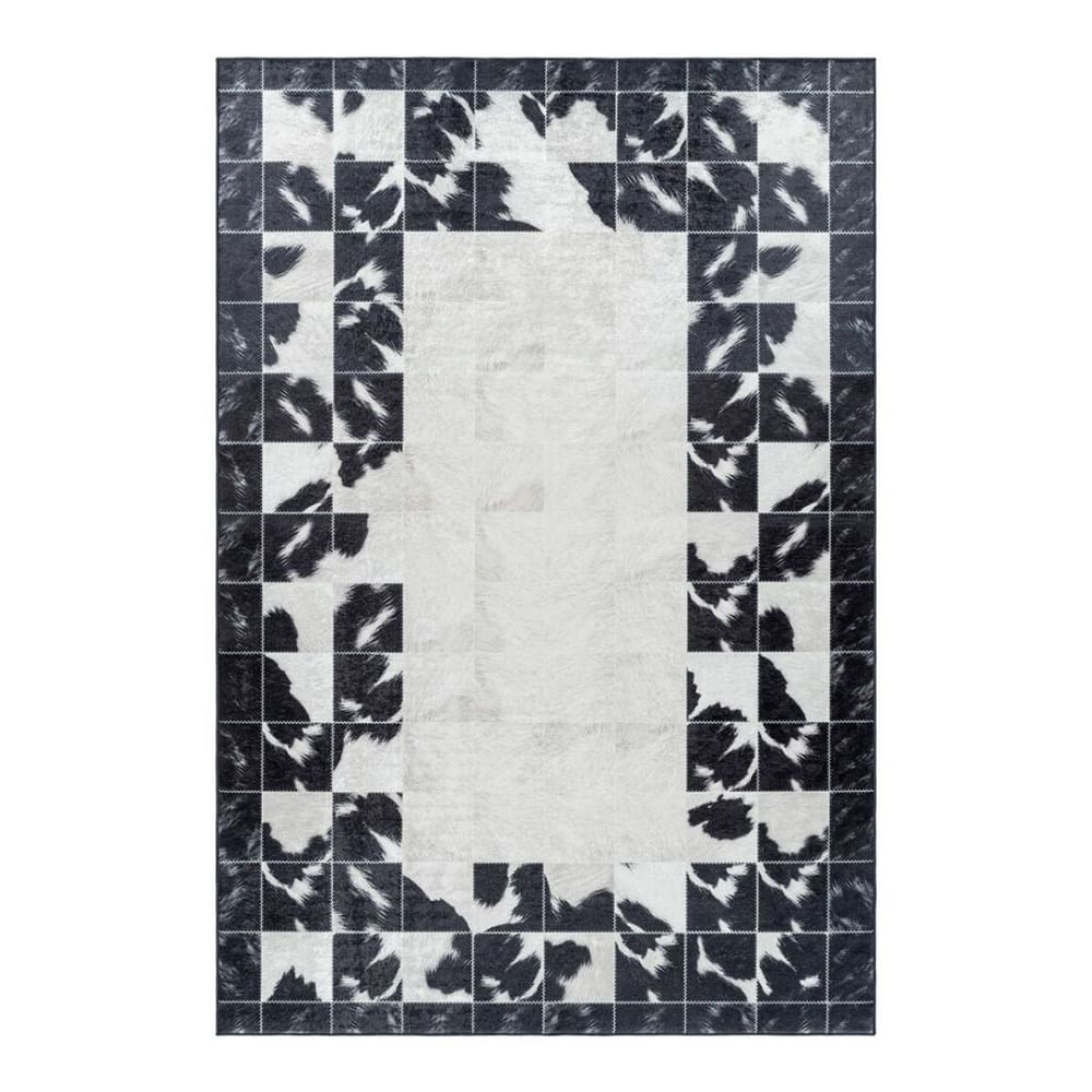 Tapis géométrique patchwork en polyester noir 120x170