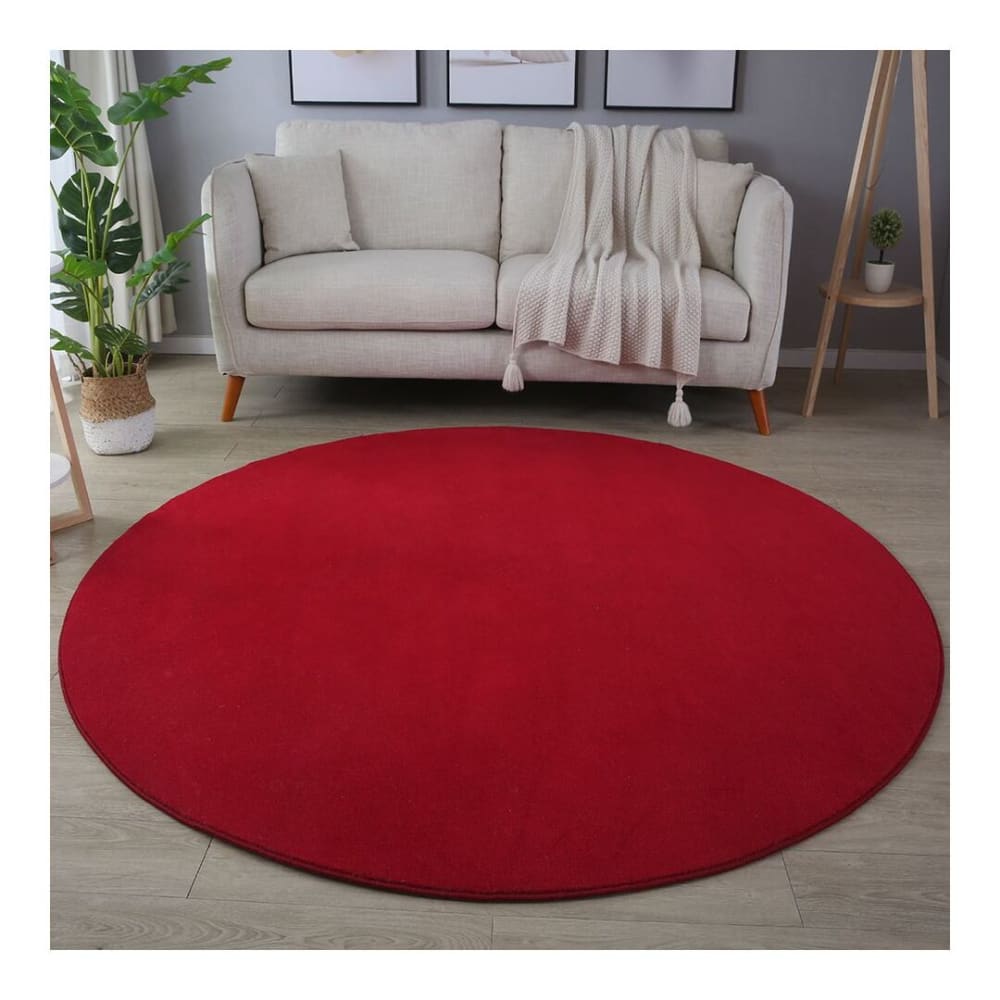 Tapis uni design en polyester rouge Ø 120