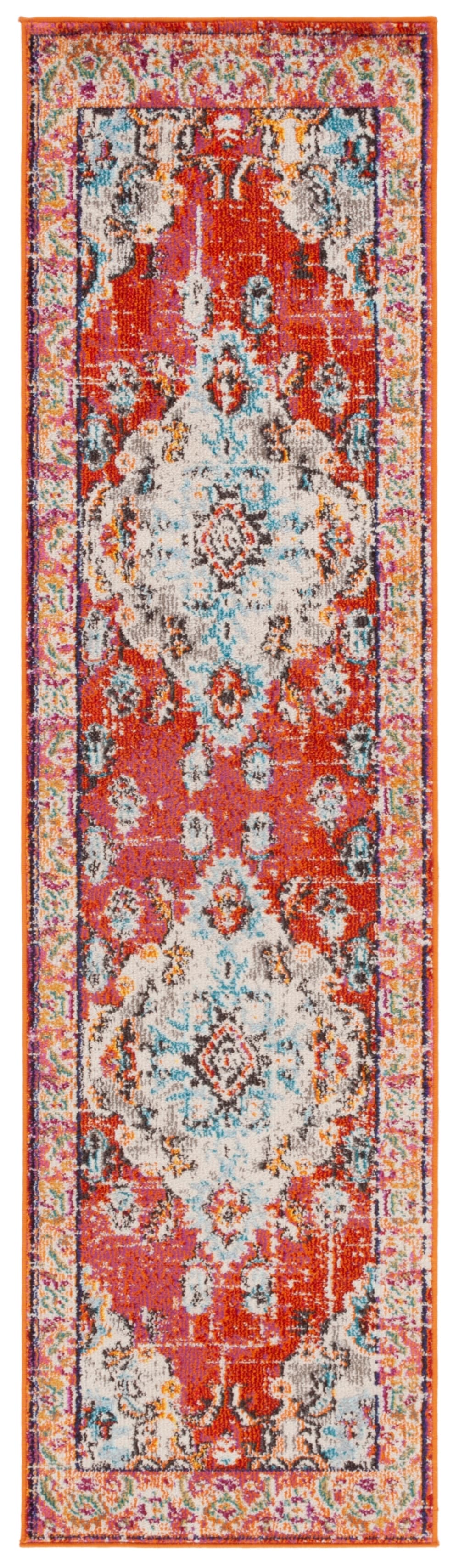 Tapis boho chic en polypropylène orange/bleu, 66 x 122 cm