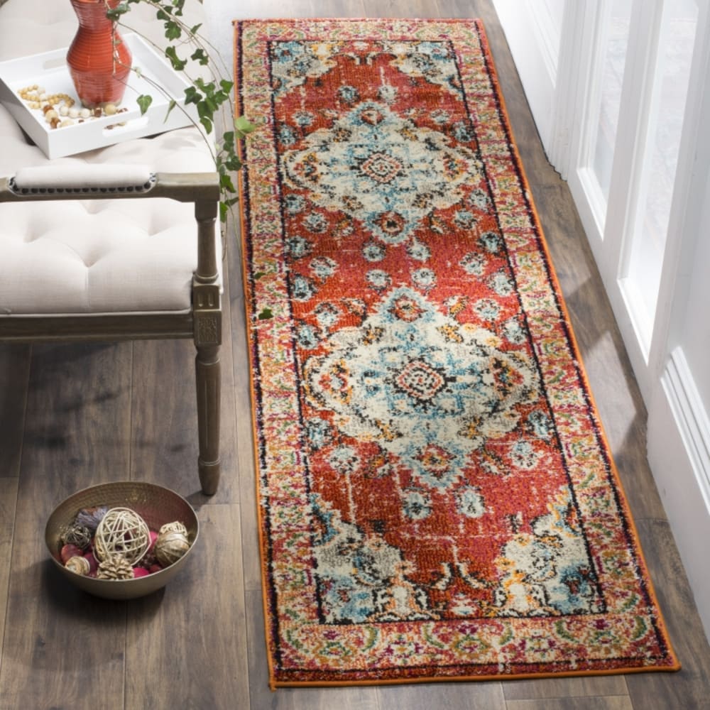Tapis boho chic en polypropylène orange/bleu, 66 x 122 cm — vue 3