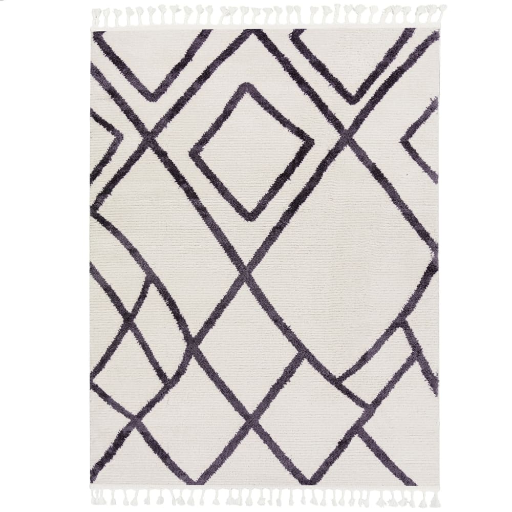 Tapis bohème à franges blanc écru et anthracite 120x170cm