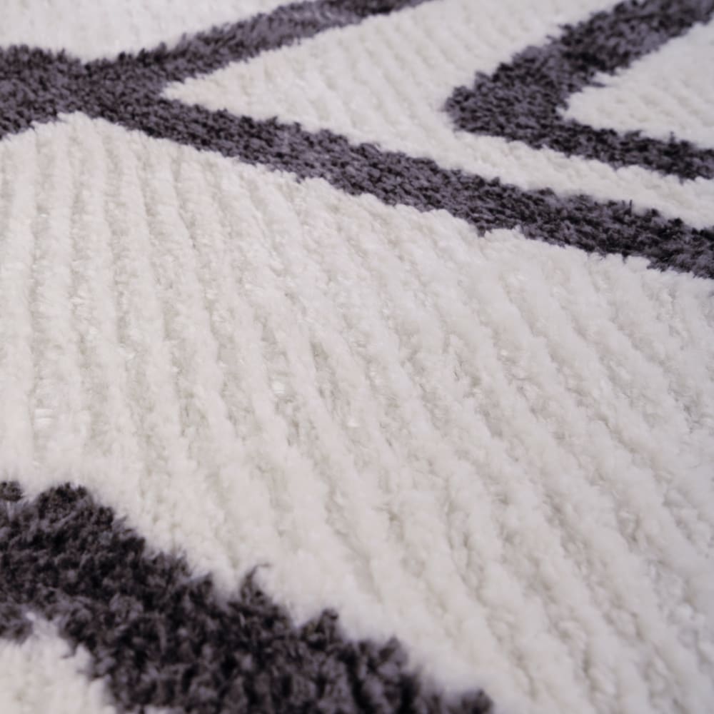 Tapis bohème à franges blanc écru et anthracite 120x170cm