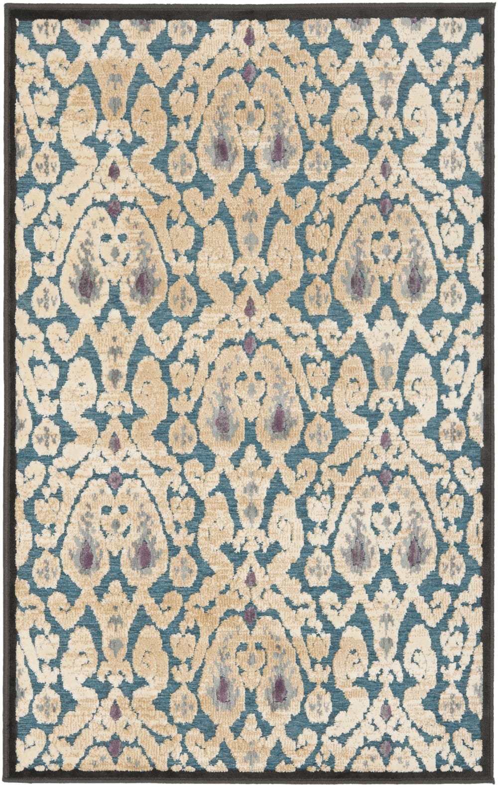 Tapis traditionnel en viscose beige/bleu, 79 x 122 cm