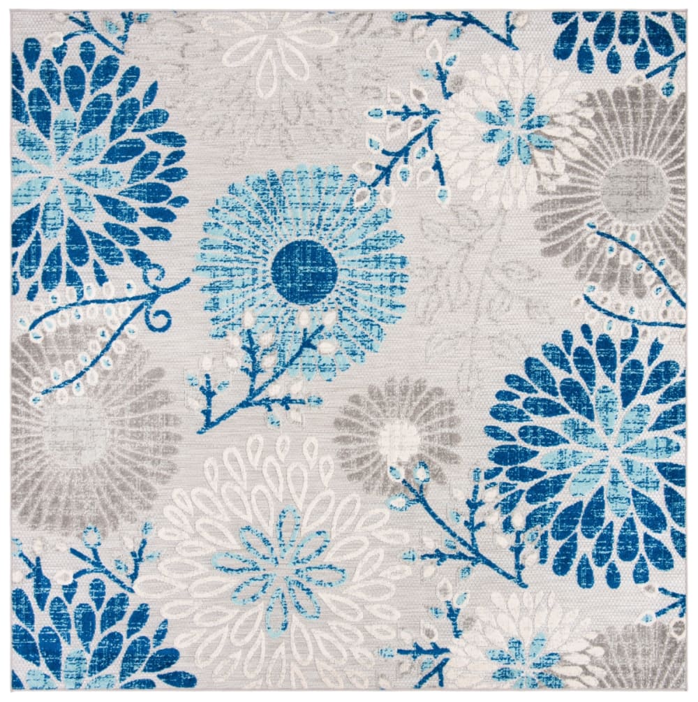Tapis moderne en polypropylène gris/bleu, 122 x 122 cm