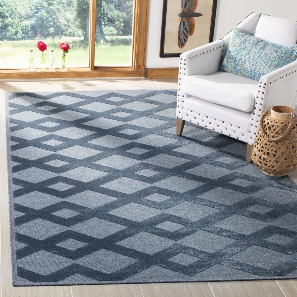 Tapis géométrique en viscose bleu, 122 x 183 cm — vue 3