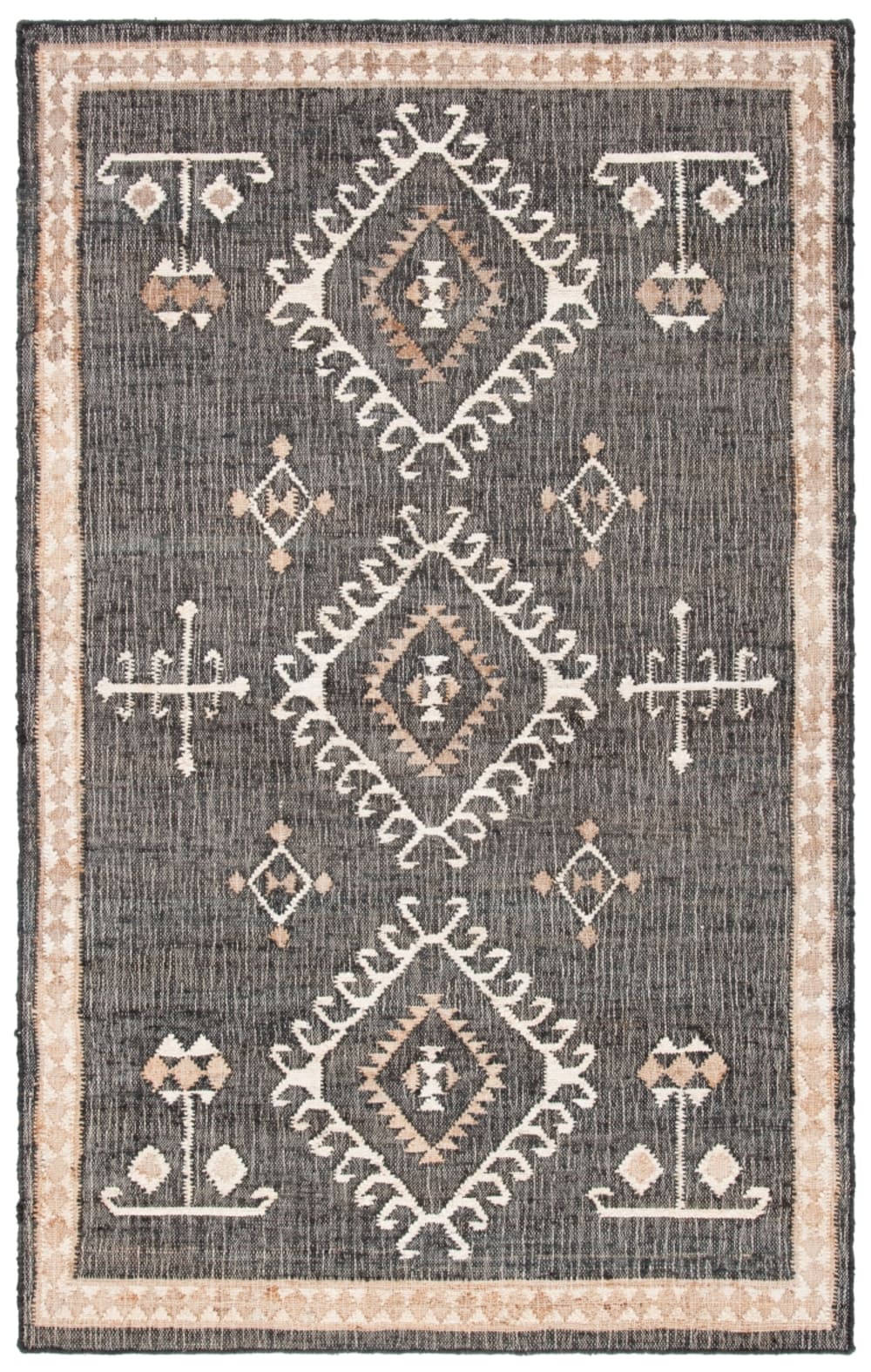 Tapis géométrique en jute noir/blanc, 122 x 183 cm