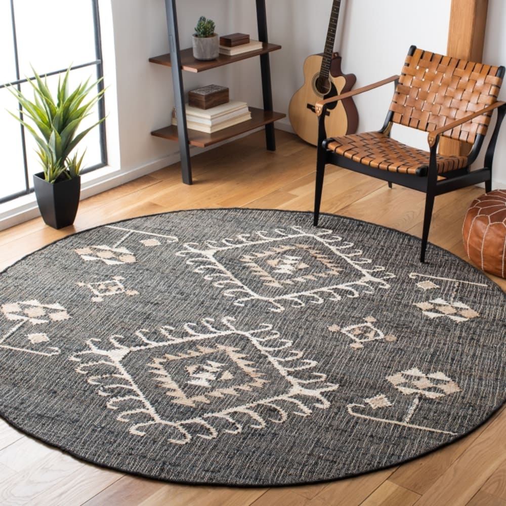 Tapis géométrique en jute noir/blanc, 122 x 183 cm — vue 3