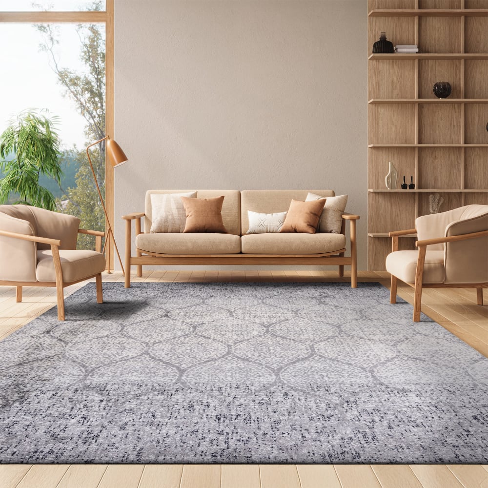 Tapis contemporain en polypropylène gris/blanc, 122 x 183 cm — vue 3