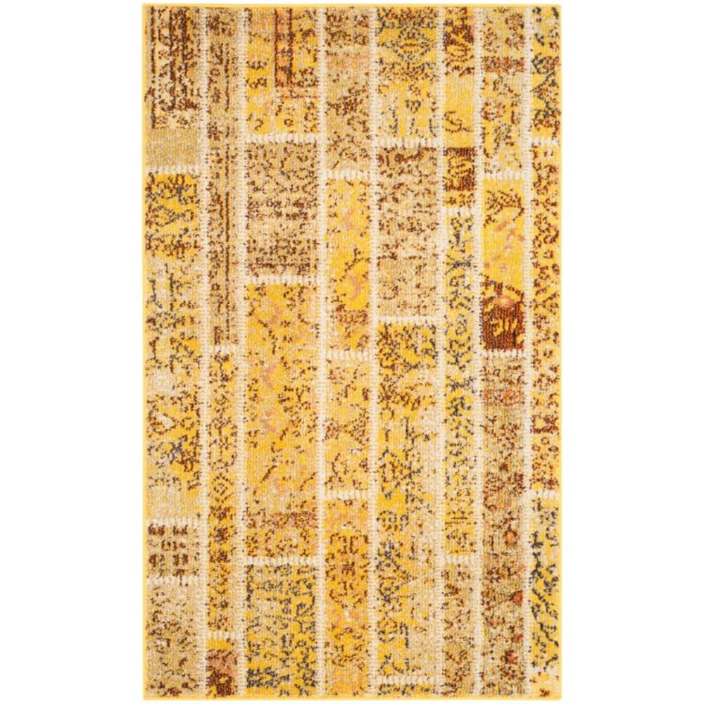 Tapis bohème chic en polypropylène jaune/multicolore, 122 x 170 cm