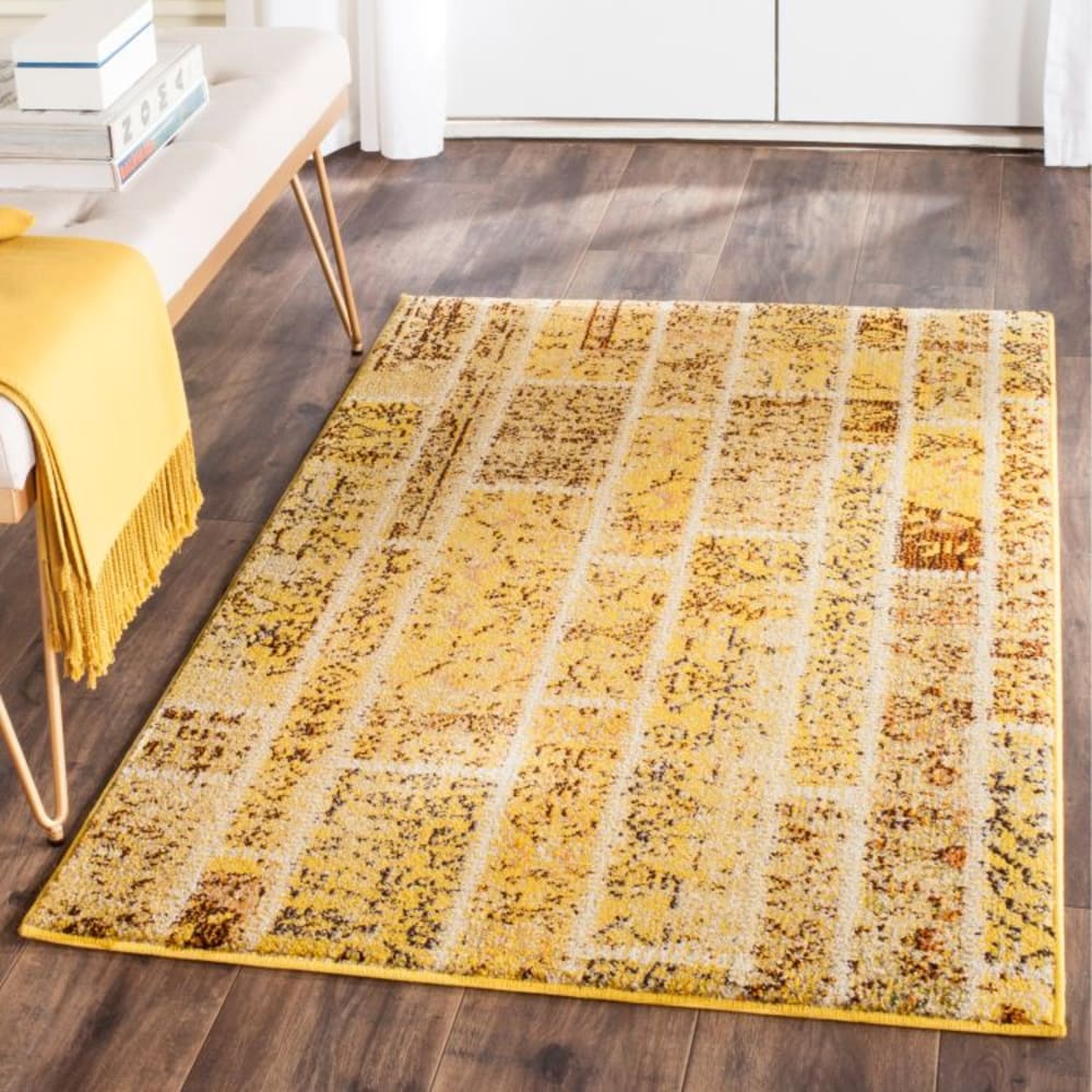 Tapis bohème chic en polypropylène jaune/multicolore, 122 x 170 cm — vue 3