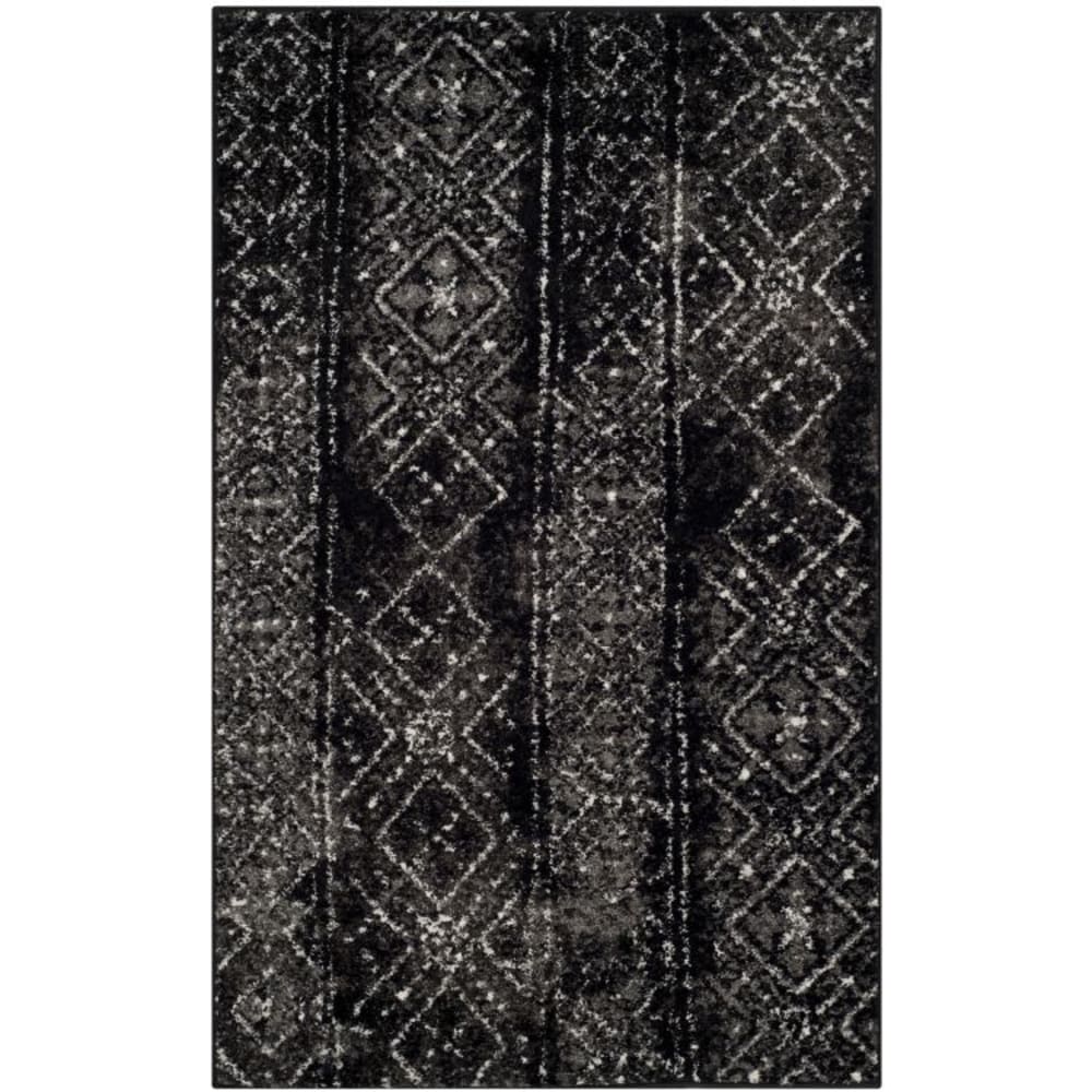 Tapis bohème contemporaine en polypropylène noir/argent, 122 x 183 cm