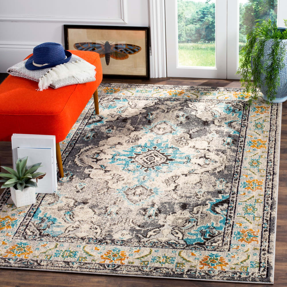 Tapis bohème chic en polypropylène gris/bleu, 122 x 170 cm — vue 4