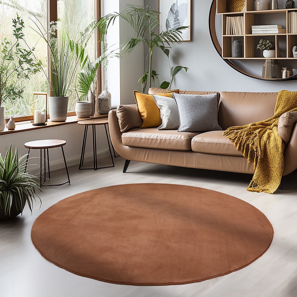 Tapis lavable rond en microfibre douce - marron 120x120cm — vue 3