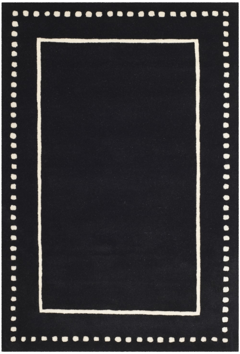 Tapis bordure en pointillés en laine noir/blanc, 122 x 183 cm