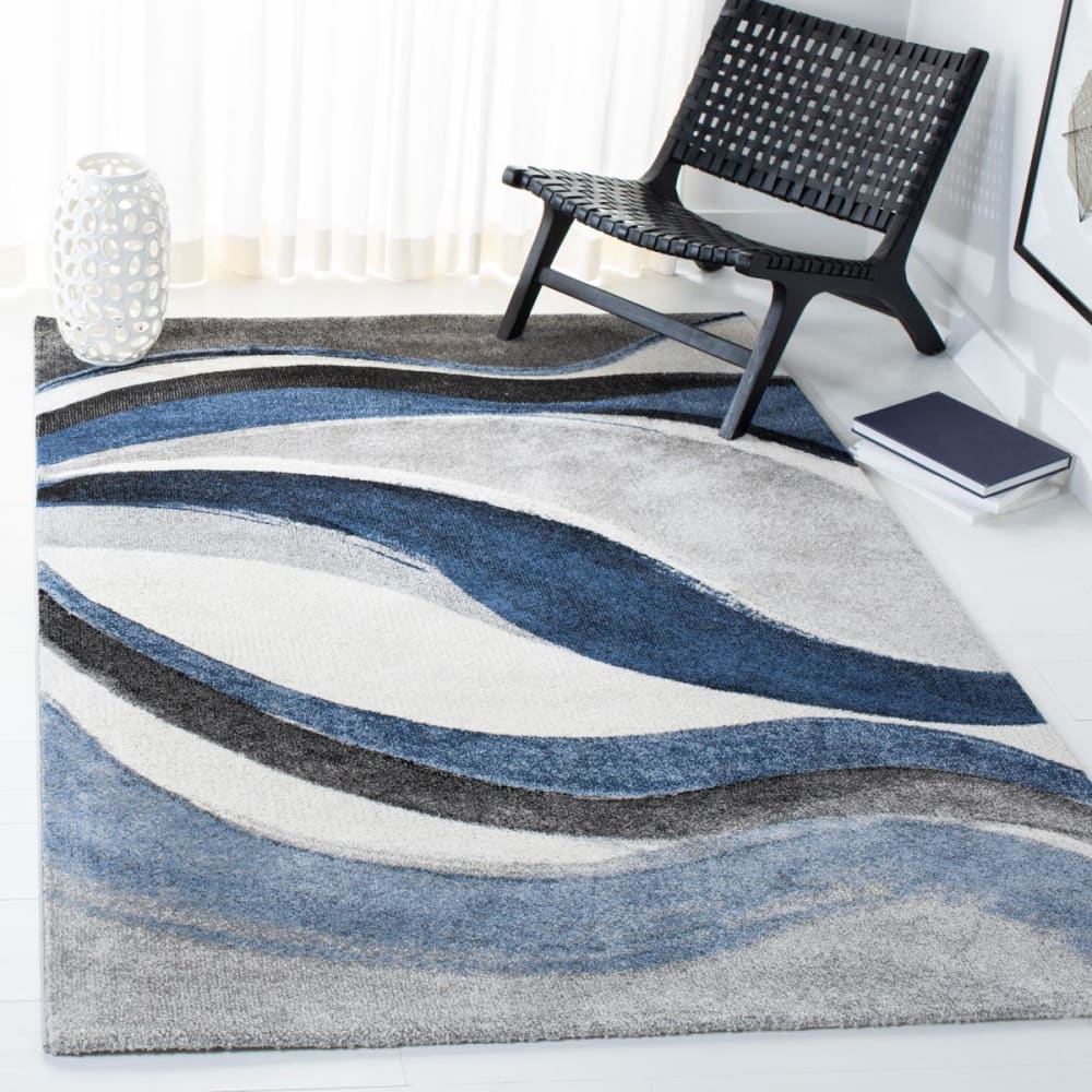 Tapis contemporain en polypropylène gris/bleu, 69 x 122 cm — vue 3