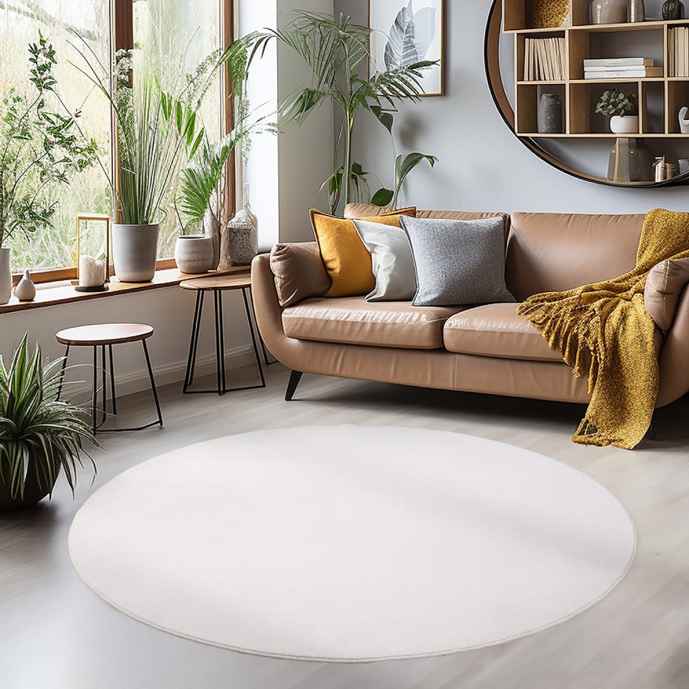 Tapis lavable rond en microfibre douce - crème 120x120cm — vue 3