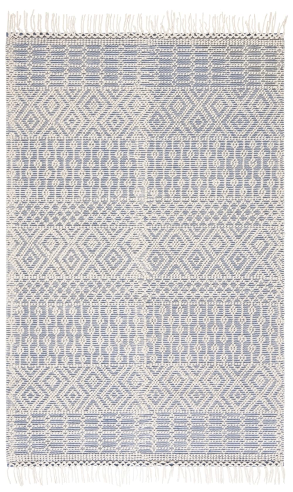 Tapis laine ivoire/bleu