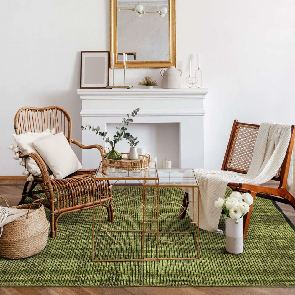 Tapis tissé plat coton noir reflet lumière vert 120x170