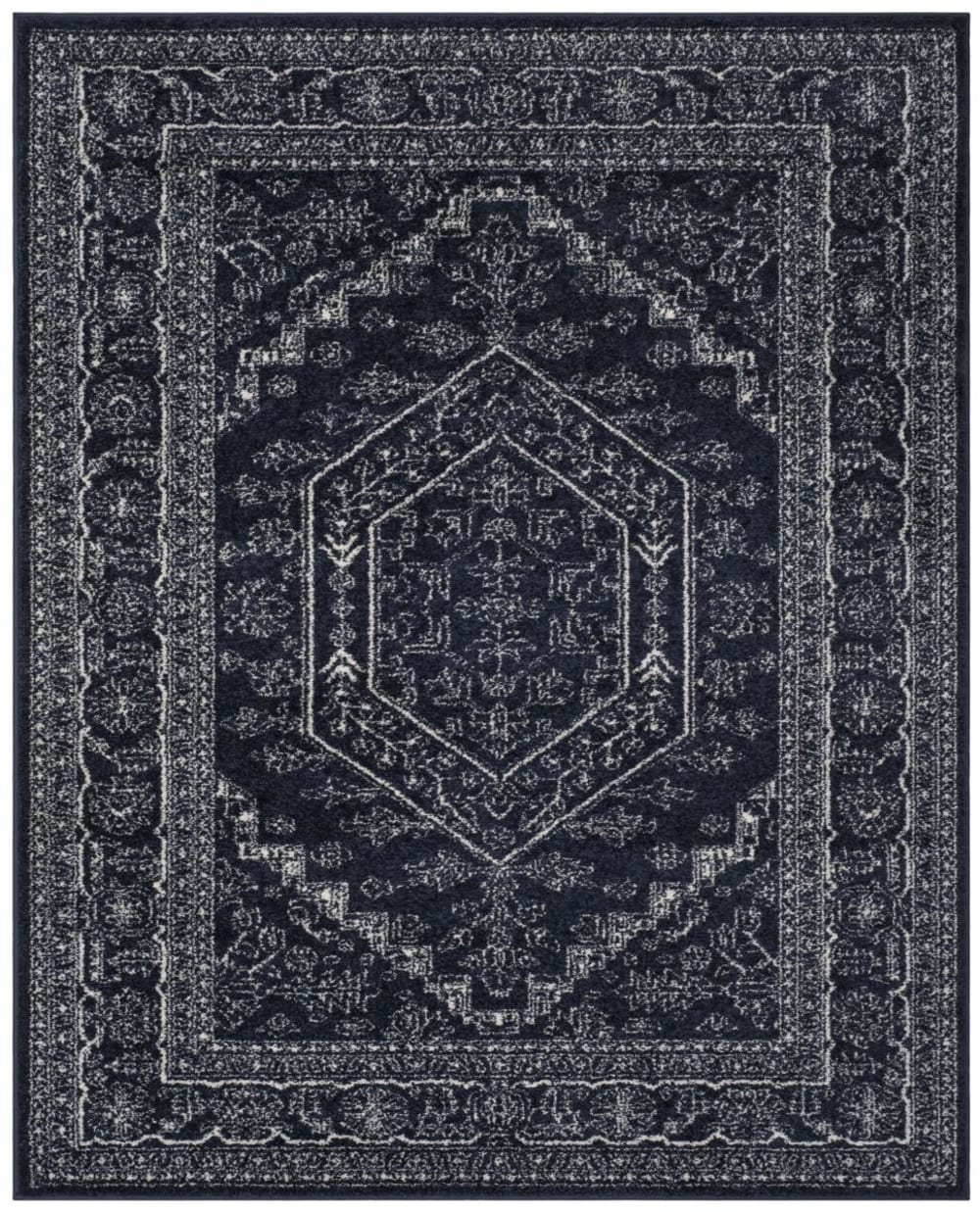 Tapis médaillon en polypropylène bleu/blanc, 76 x 122 cm