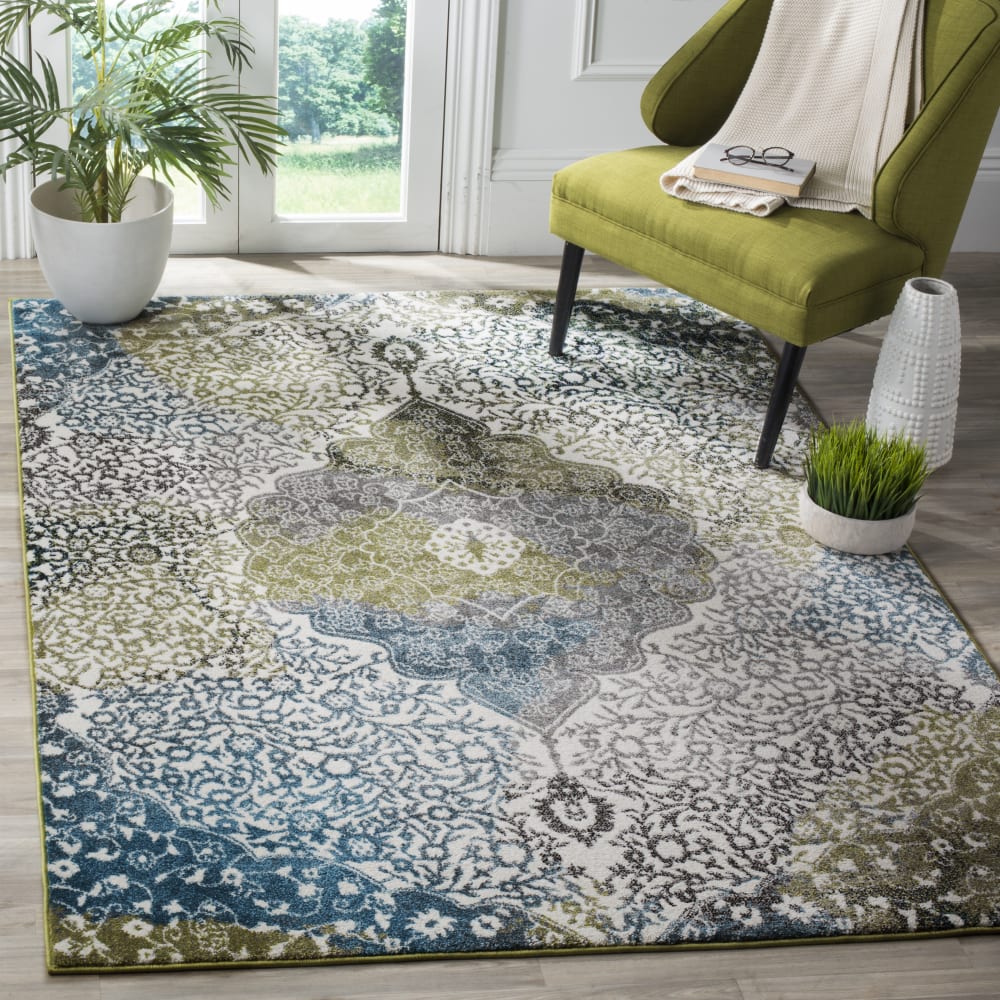 Tapis abstrait en polypropylène blanc/bleu, 122 x 183 cm — vue 3
