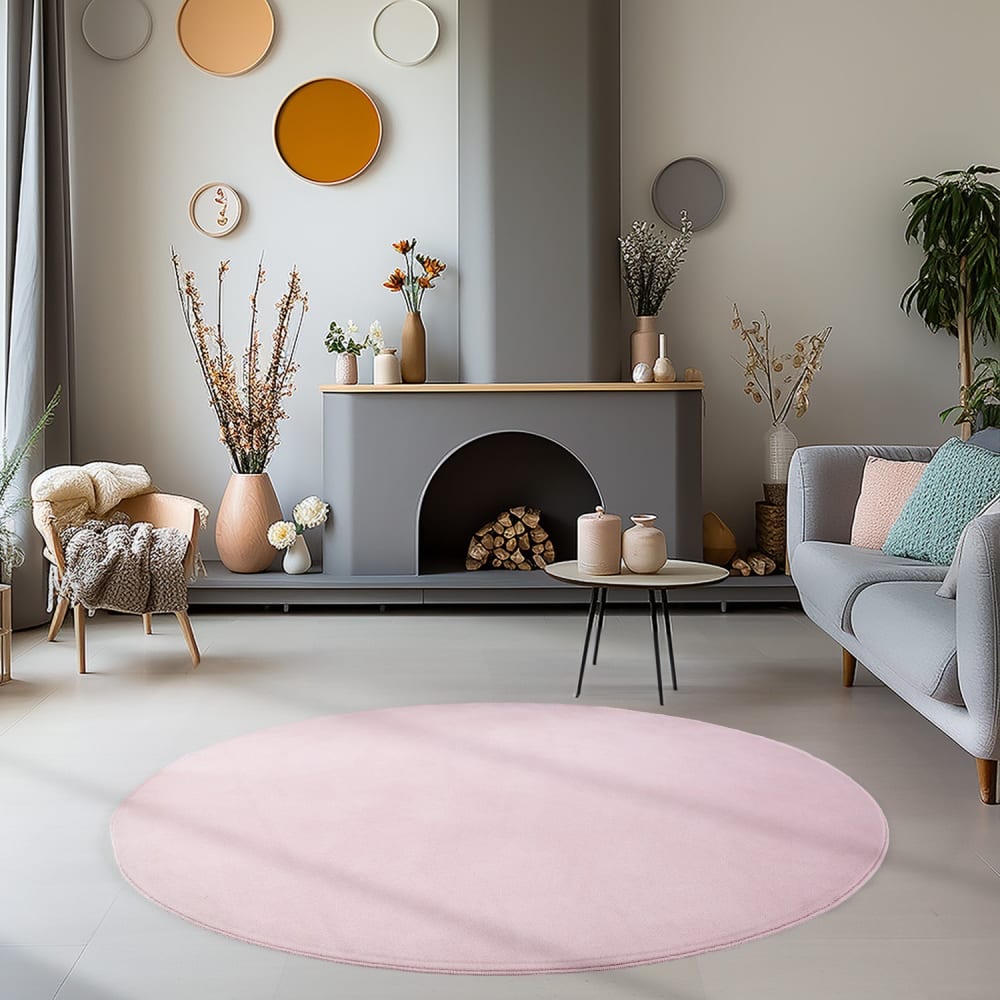 Tapis lavable rond en microfibre douce - rose poudré 120x120cm — vue 3