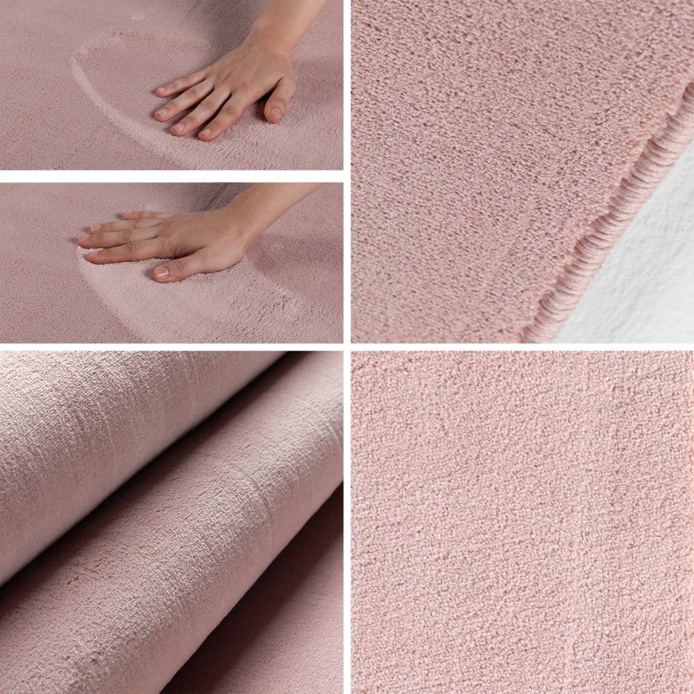 Tapis lavable rond en microfibre douce - rose poudré 120x120cm — vue 4