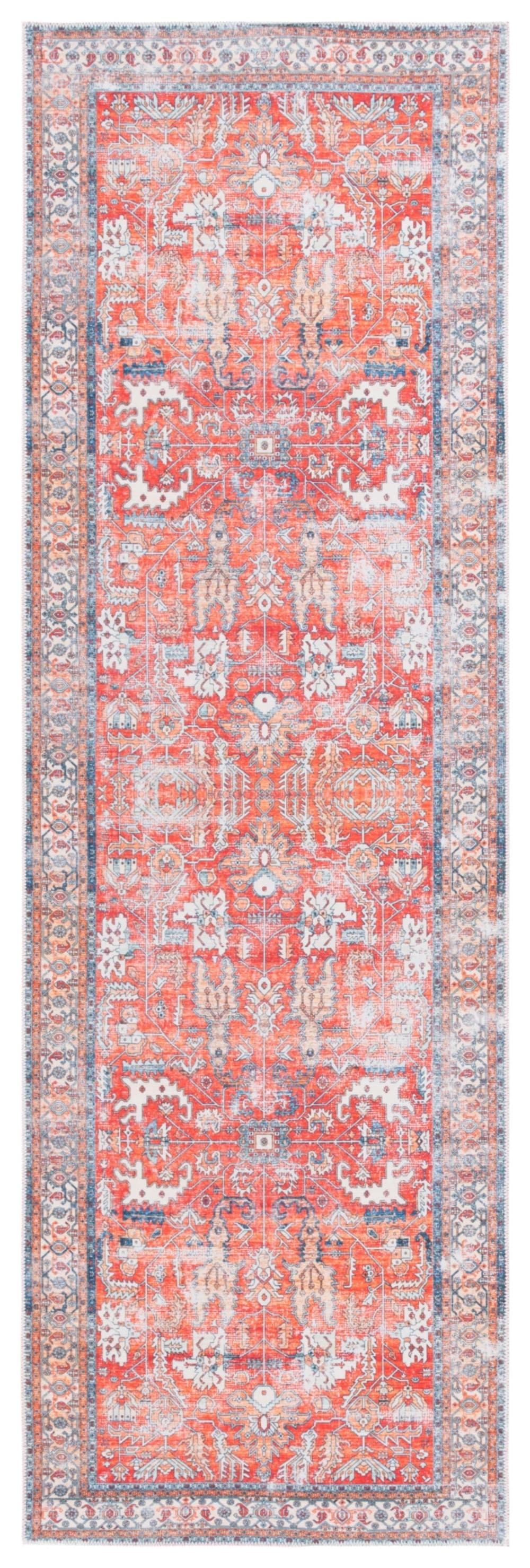 Tapis traditionnel en polyester orange/bleu, 69 x 122 cm