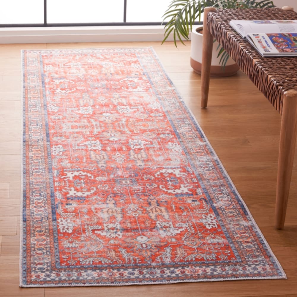 Tapis traditionnel en polyester orange/bleu, 69 x 122 cm — vue 3