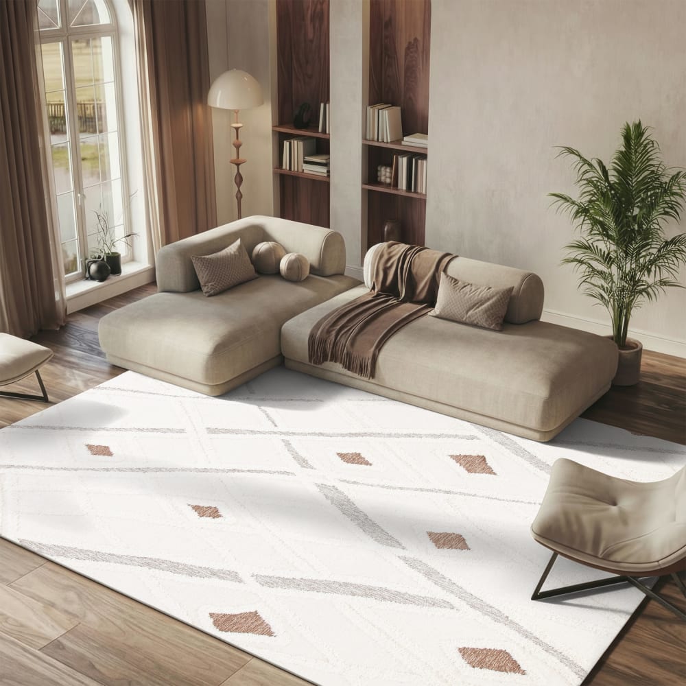 Tapis marocain en laine blanc/brun, 122 x 183 cm — vue 3