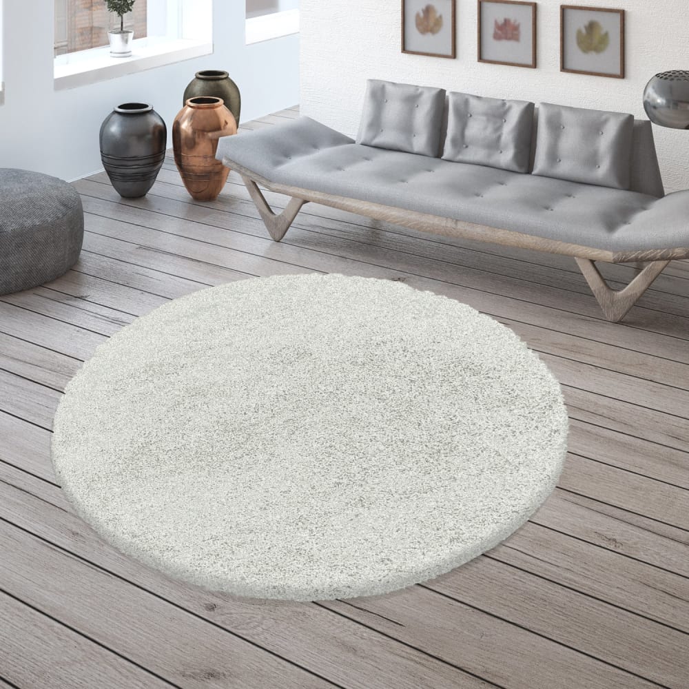 Tapis cosy rond à poils longs blanc 120x120cm