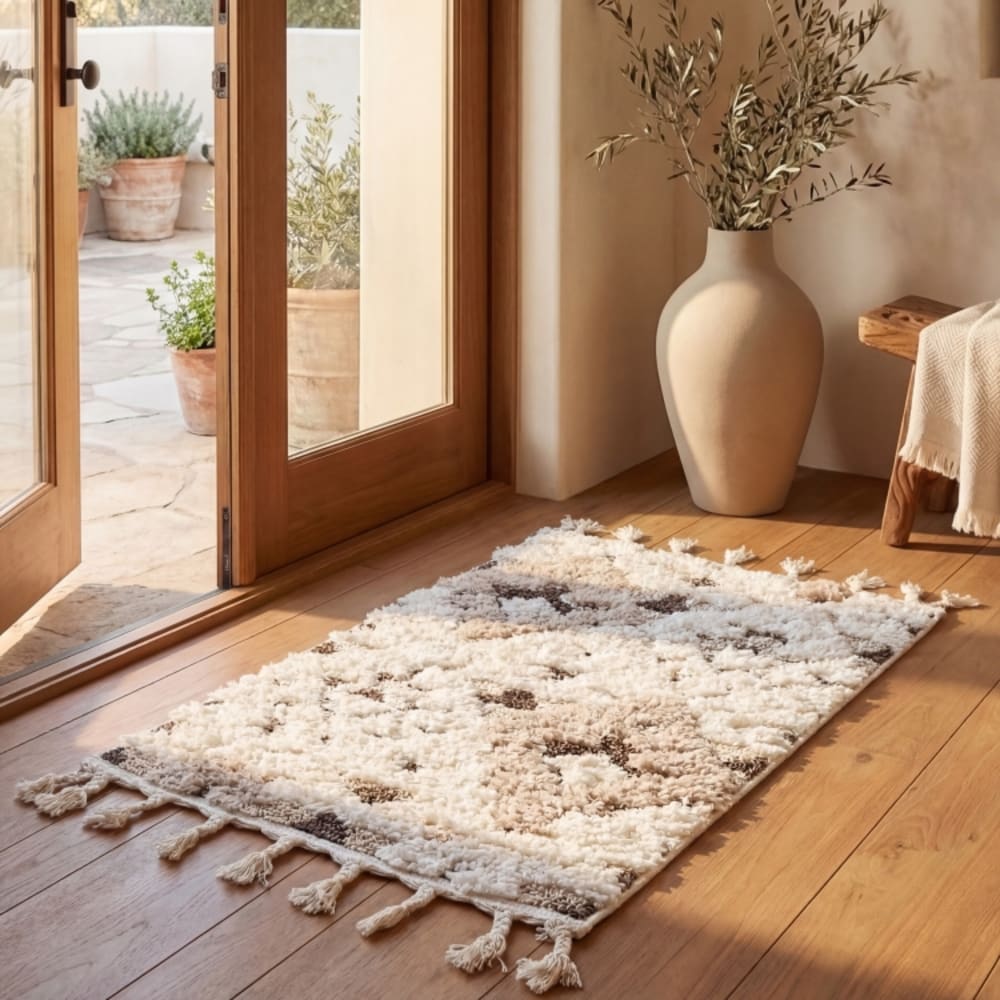 Tapis en polypropylène blanc/brun, 69 x 122 cm