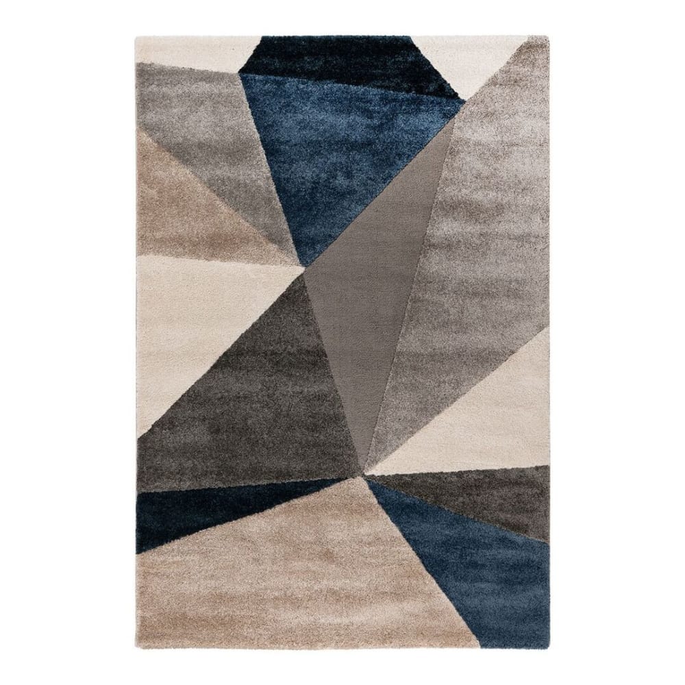 Tapis géométrique design en polypropylène bleu 120x170