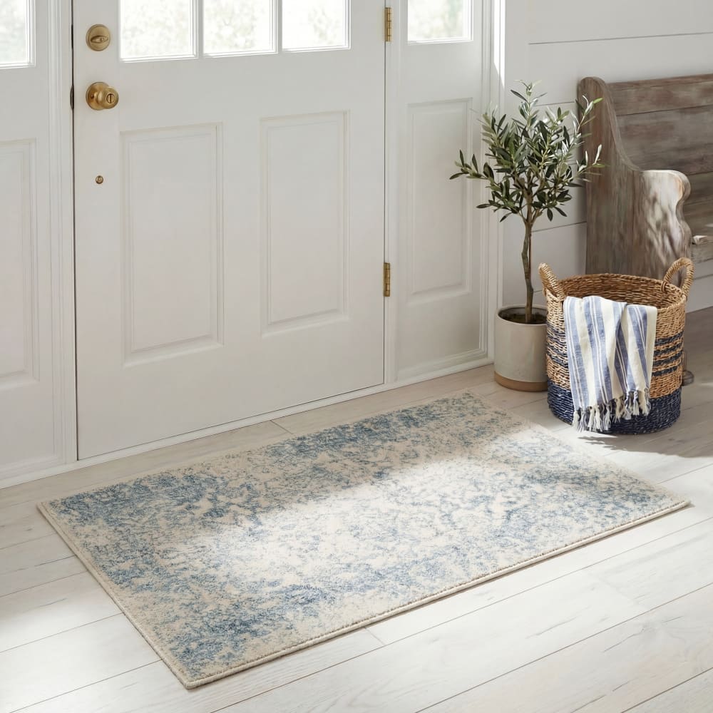 Tapis vintage patiné en polypropylène blanc/gris, 76 x 122 cm — vue 3