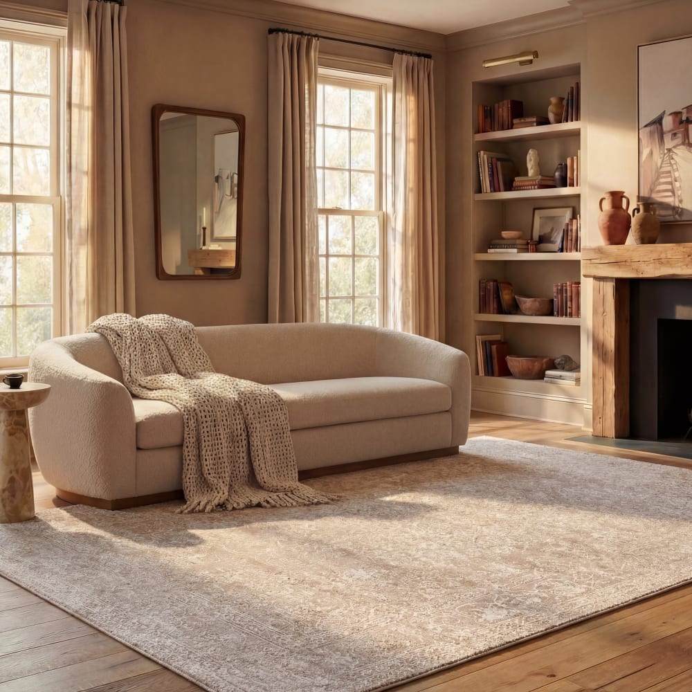 Tapis contemporain en polyester beige/blanc, 122 x 183 cm — vue 3