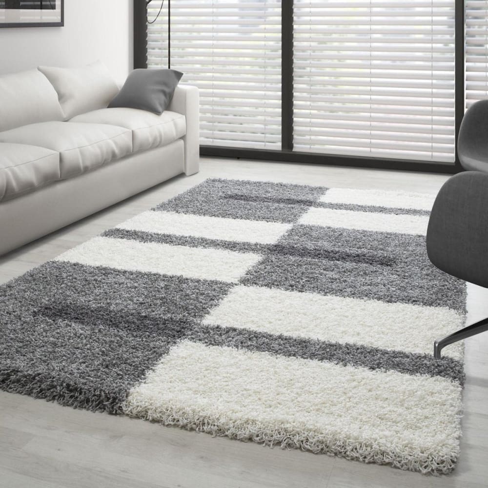 Tapis shaggy à motifs traits gris 120x170cm — vue 3