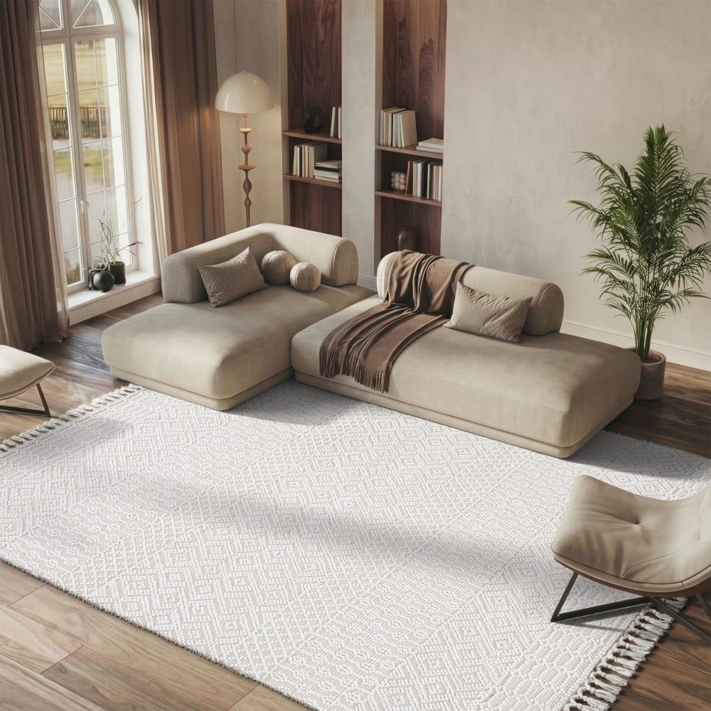 Tapis bohème en coton blanc, 122 x 183 cm — vue 3
