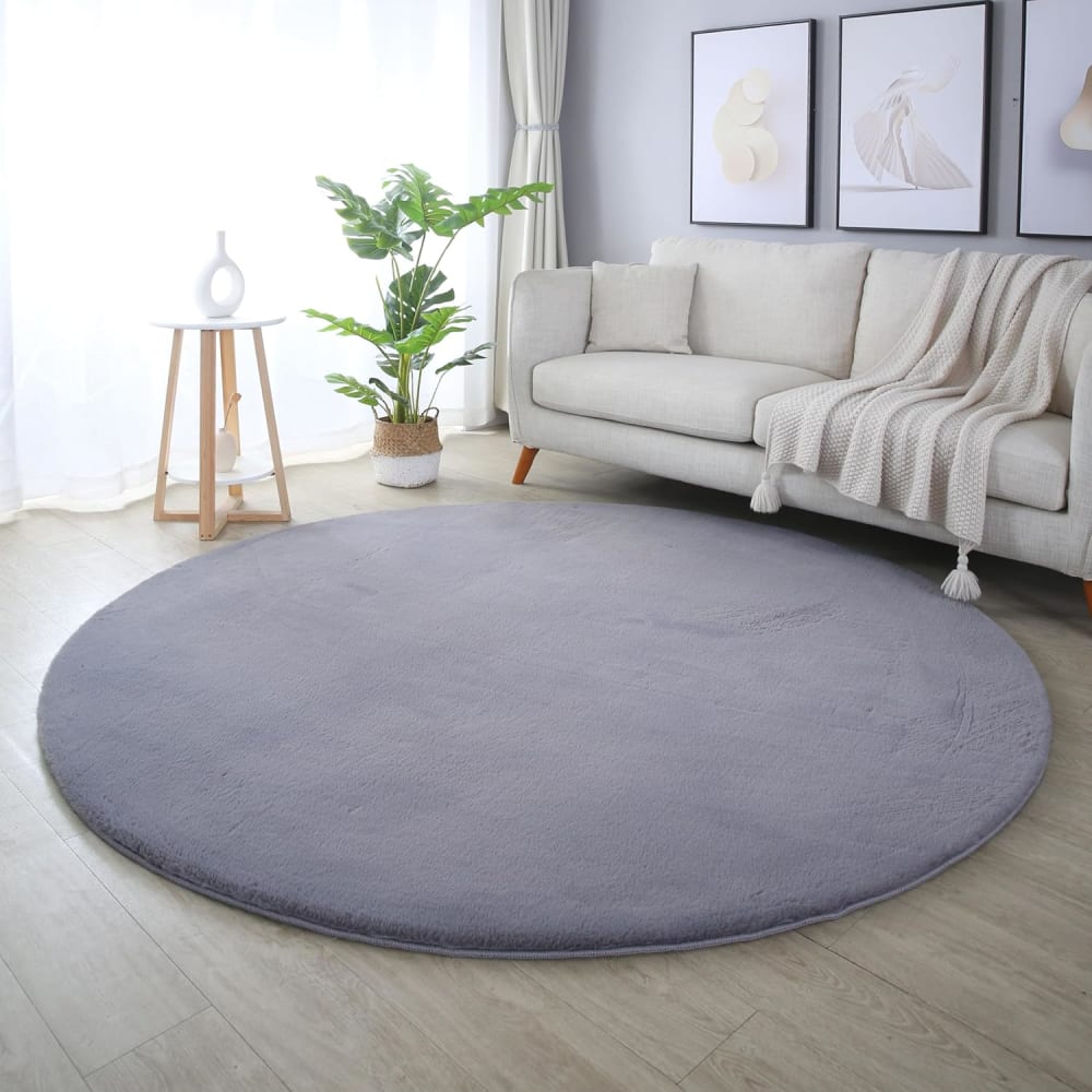 Tapis rond fausse fourrure toucher doux gris 120x120cm — vue 3