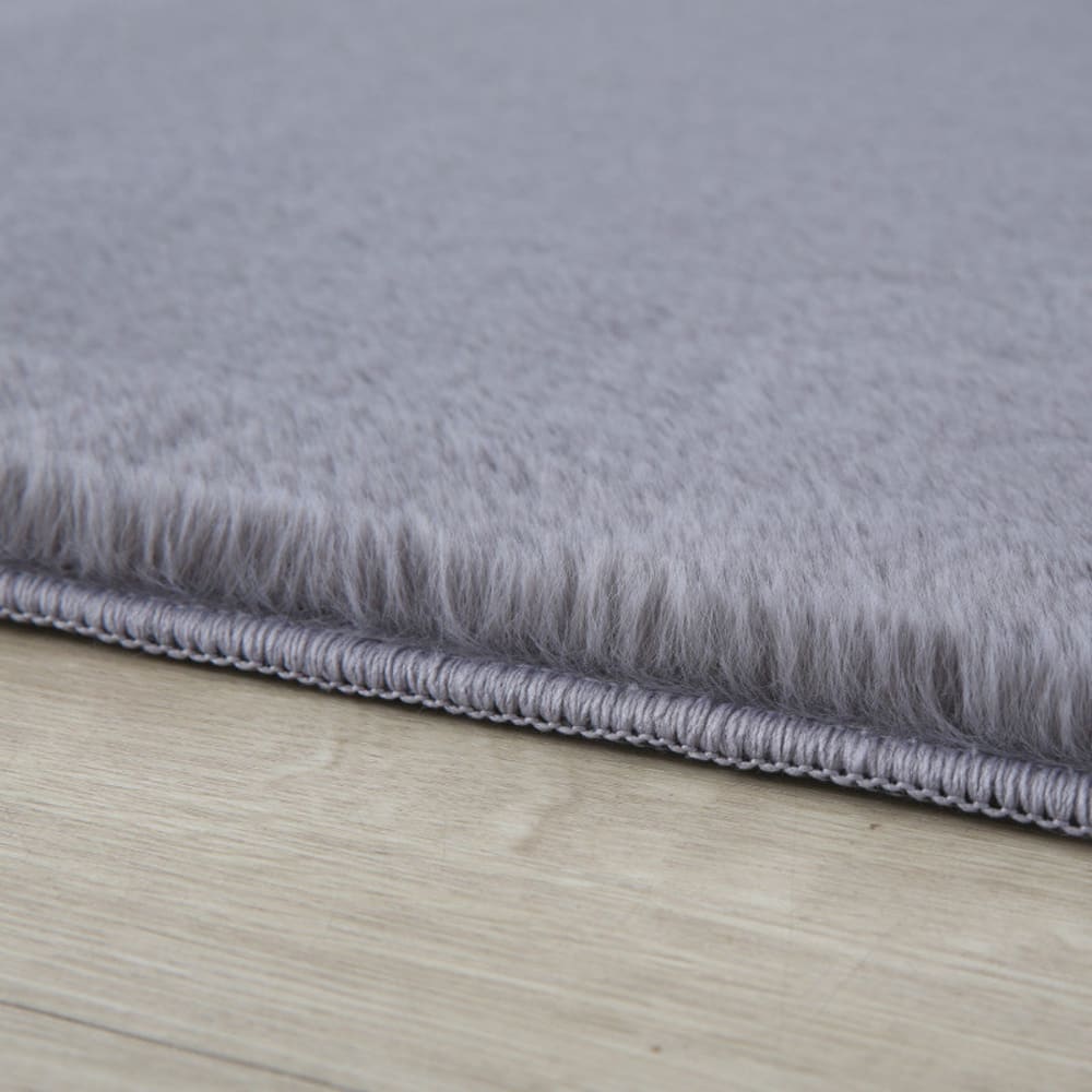 Tapis rond fausse fourrure toucher doux gris 120x120cm — vue 4