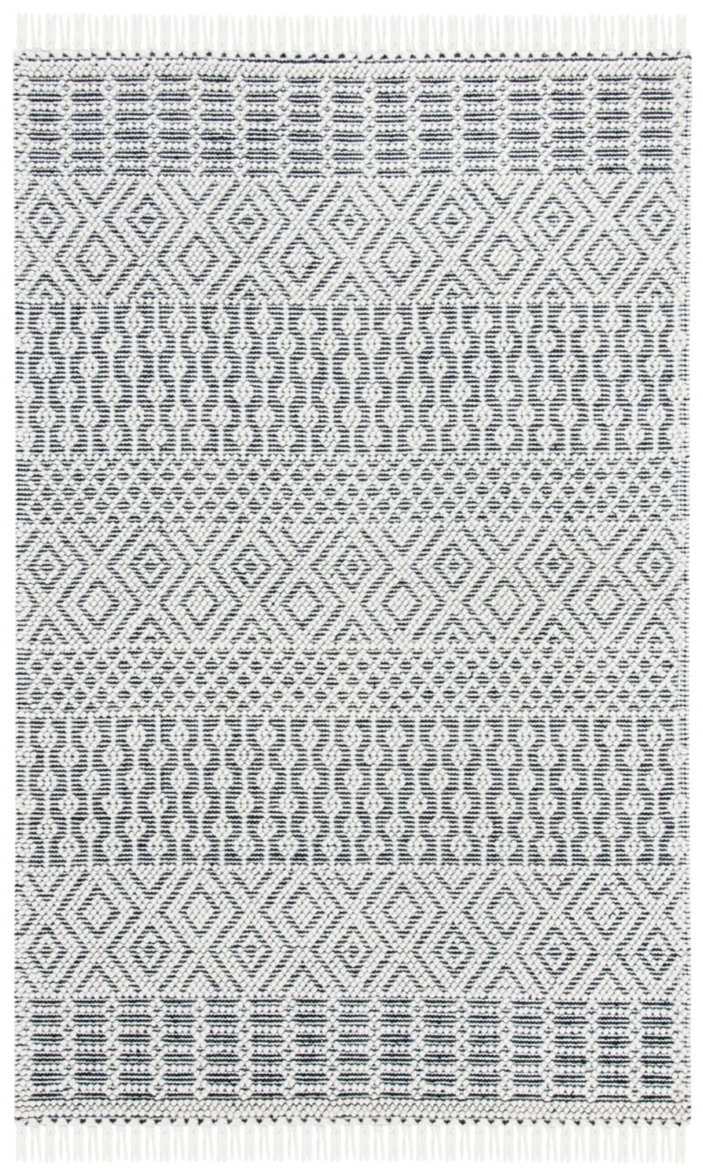 Tapis bohémien en laine blanc/noir, 122 x 183 cm