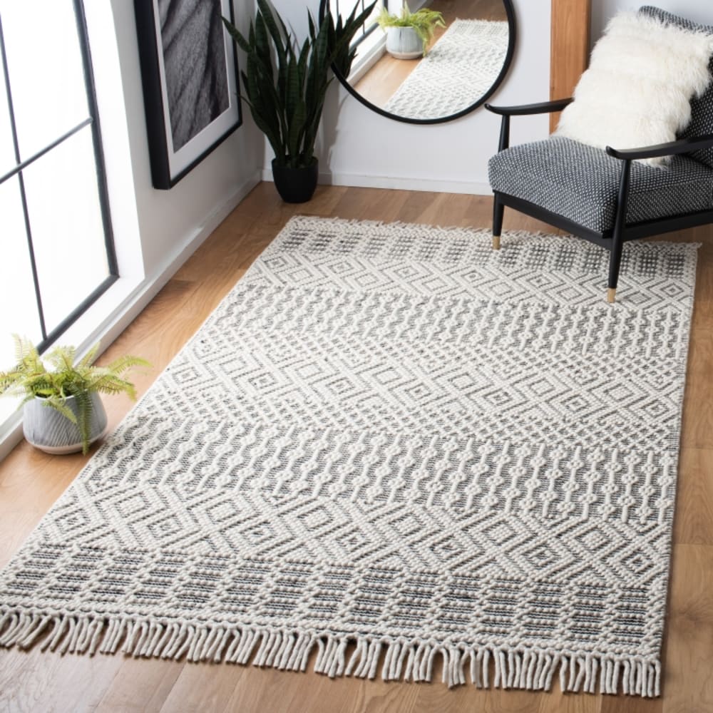 Tapis bohémien en laine blanc/noir, 122 x 183 cm — vue 3