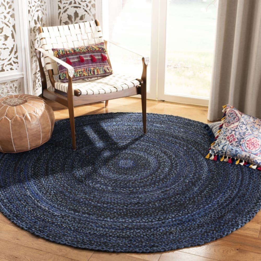 Tapis chalet de campagne en coton bleu/noir, 122 x 122 cm — vue 3