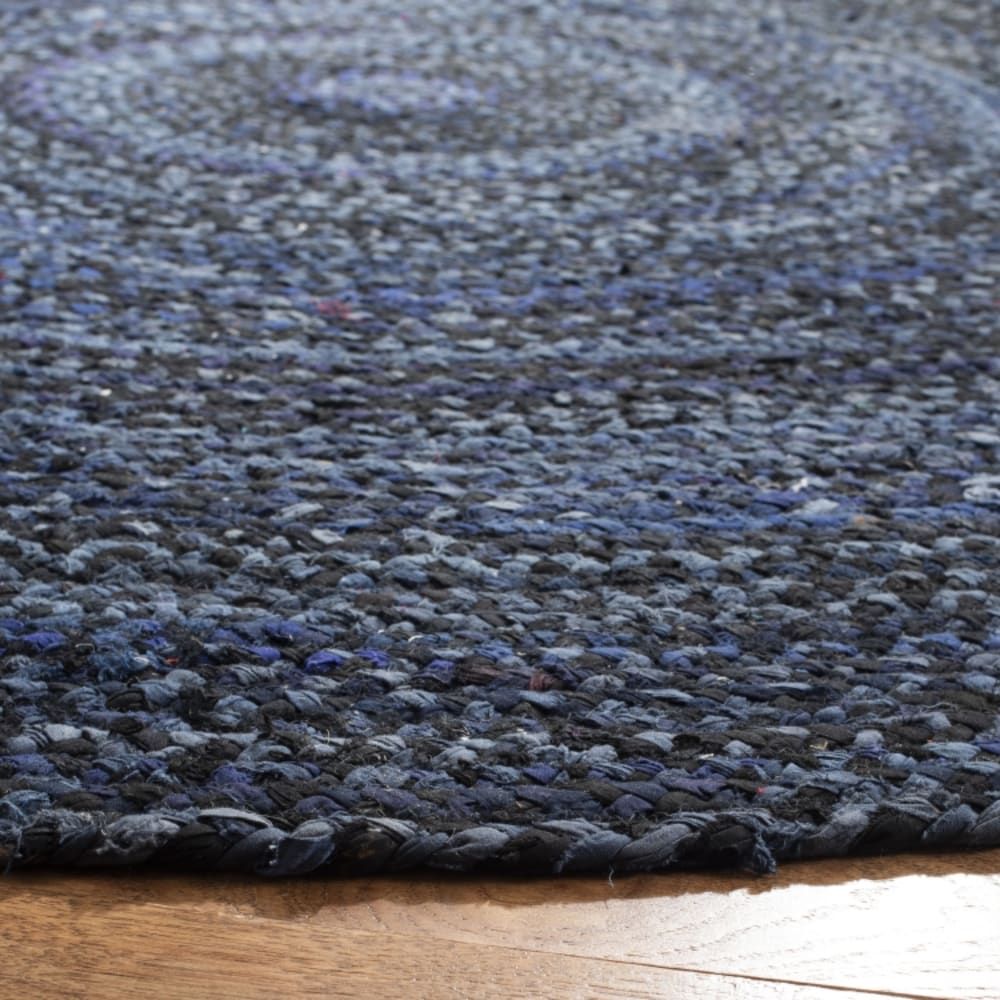 Tapis chalet de campagne en coton bleu/noir, 122 x 122 cm — vue 4