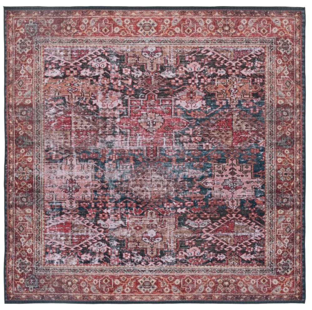 Tapis florale en polyester orange/vert, 122 x 122 cm
