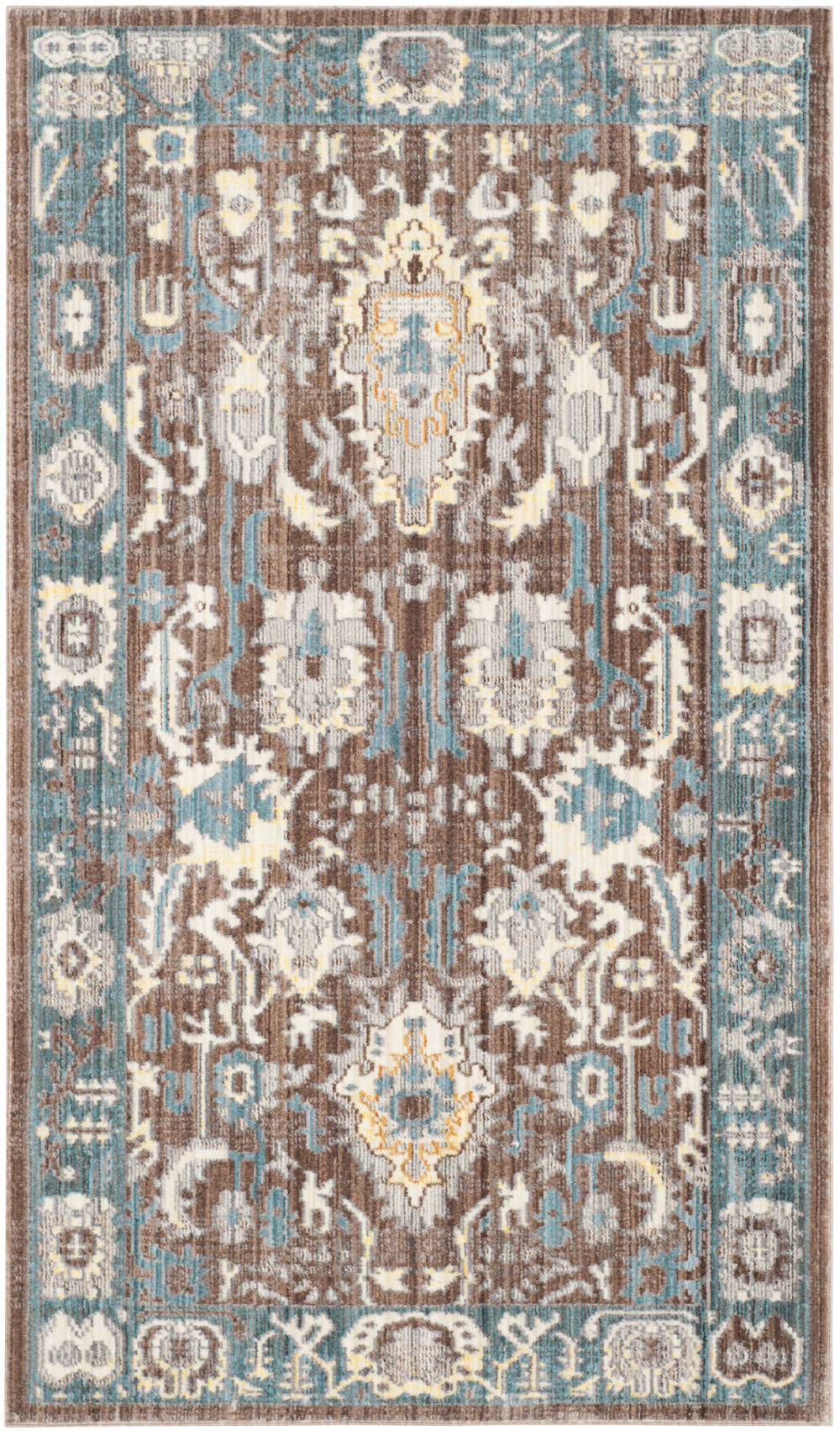 Tapis artisanat inspiré en polyester brun/vert, 122 x 183 cm