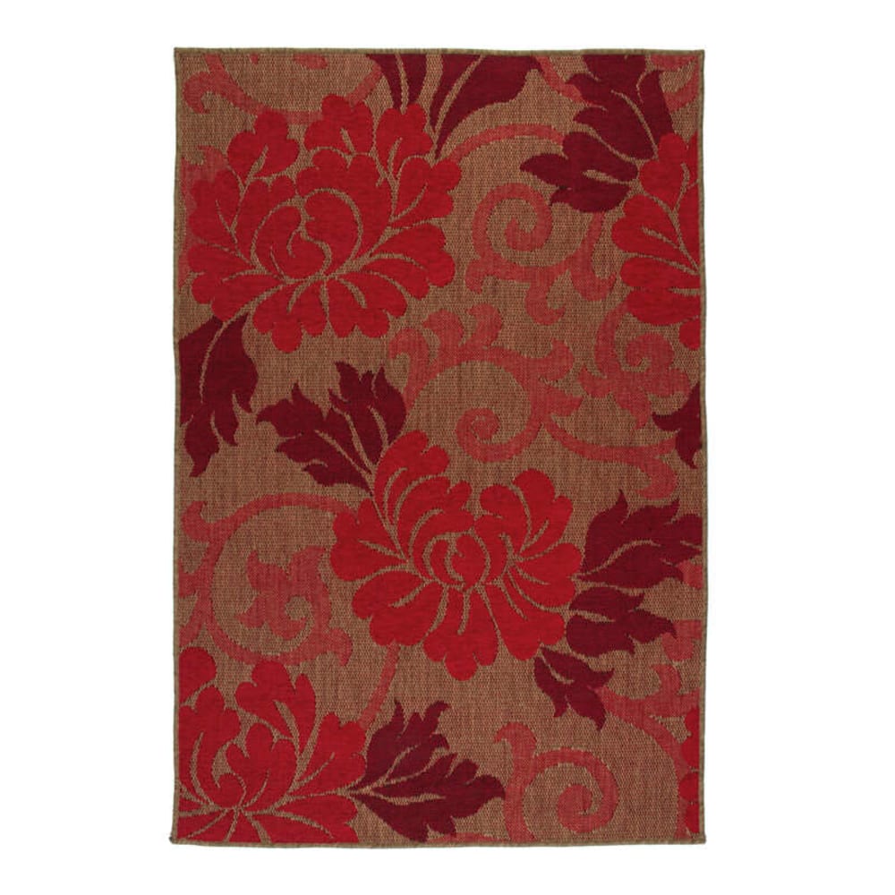 Tapis tissé plat  motifs fleurs rouge 120x170