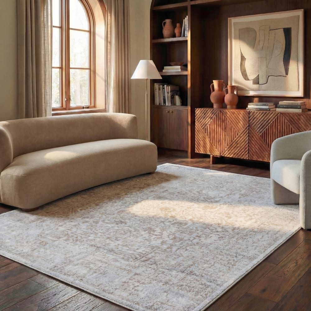 Tapis traditionnel en polypropylène blanc/taupe, 122 x 183 cm