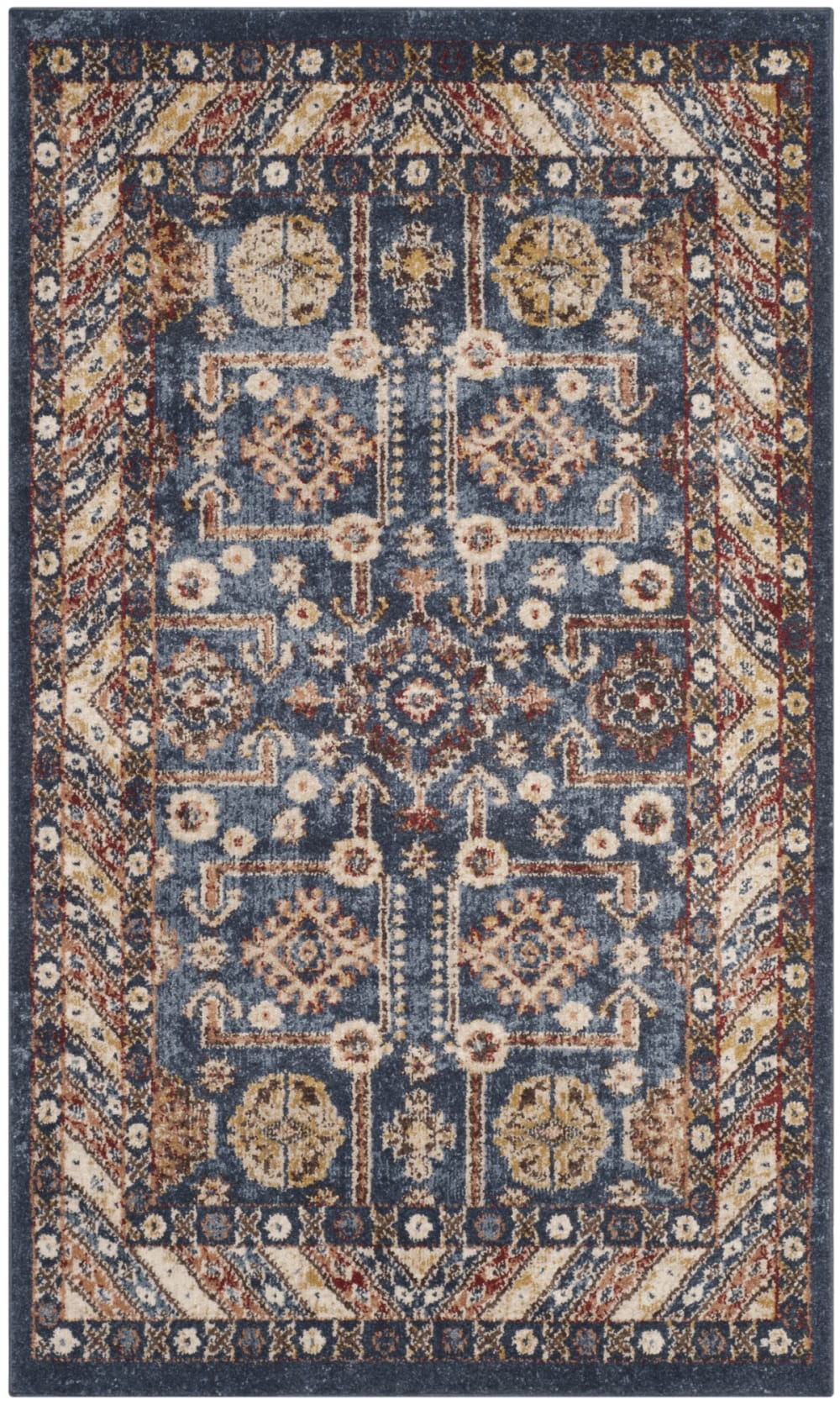 Tapis traditionnel en polypropylène bleu/blanc, 122 x 183 cm