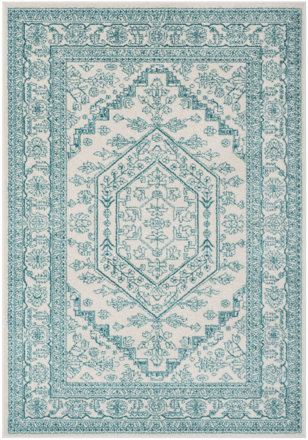 Tapis médaillon en polypropylène blanc/bleu, 122 x 183 cm