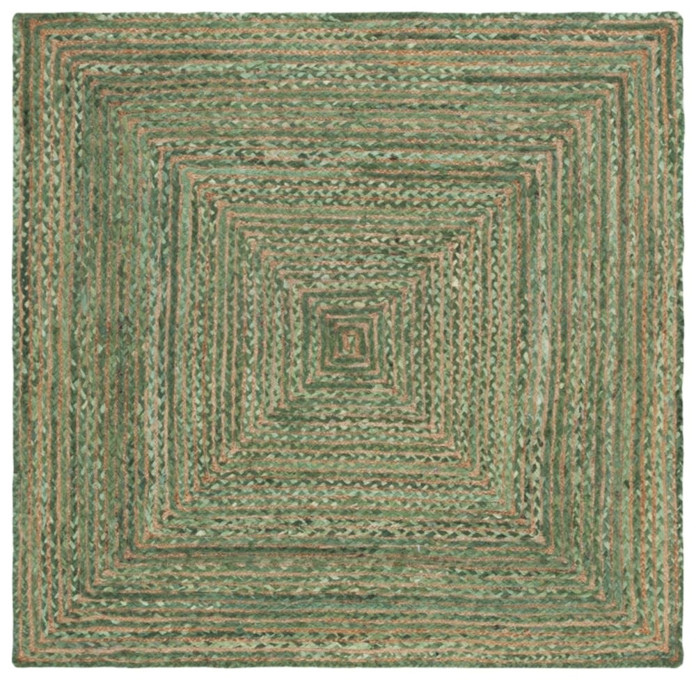 Tapis côtier en jute vert/beige, 122 x 122 cm